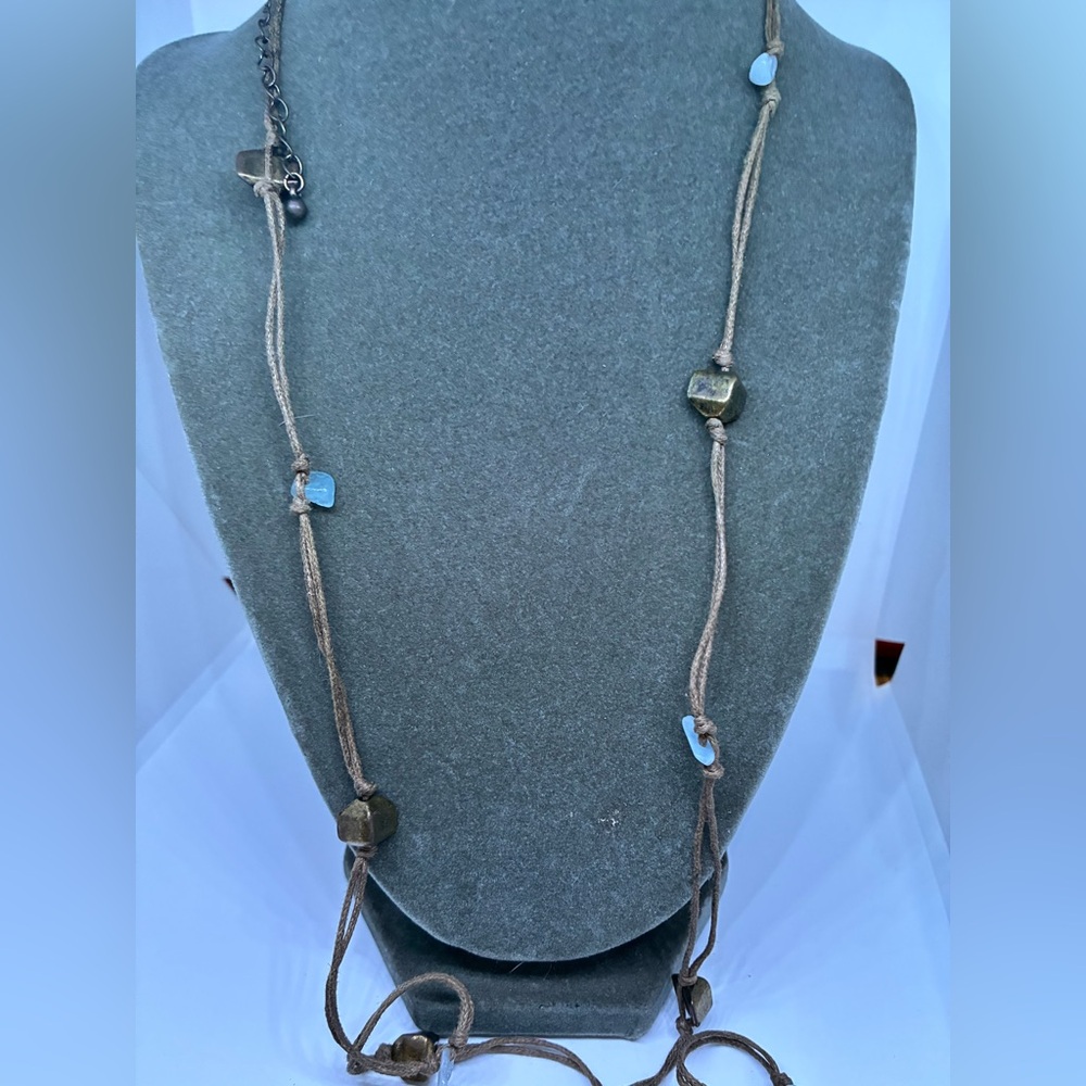 Pyrite and Aquamarine Nugget Beads Necklace.